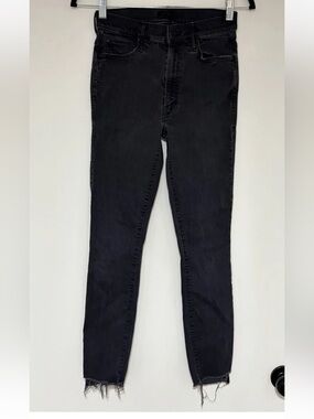 MOTHER The Stunner Zip Ankle Step Fray Not Guilty Black Jeans Size 26